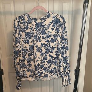 Floral Blue and White Women's Top